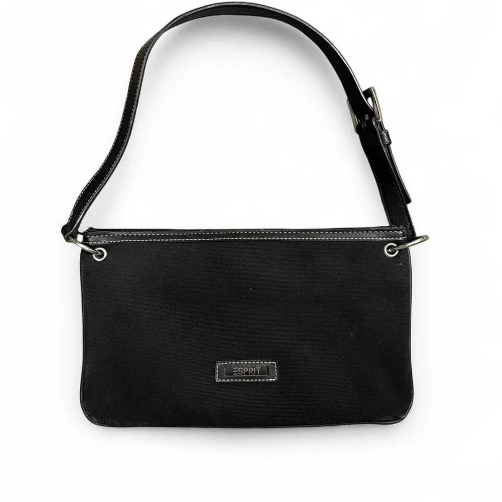 Esprit Black Canvas Baguette Shoulder Bag Y2K